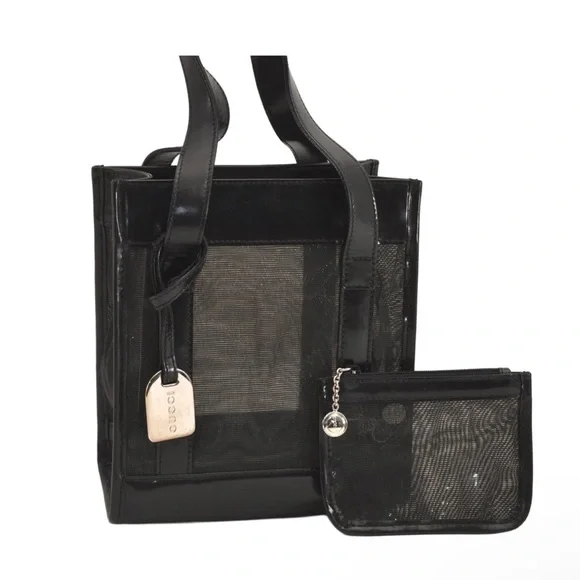 Gucci Black Mesh Tote Bag with Pouch EUC - Picture 1 of 16